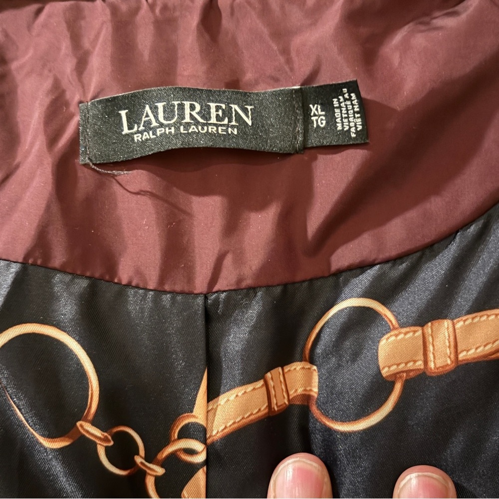 Lauren Ralph Lauren Quilted Hooded Coat XL Burgundy Equestrian Lining - Picture 7 of 14